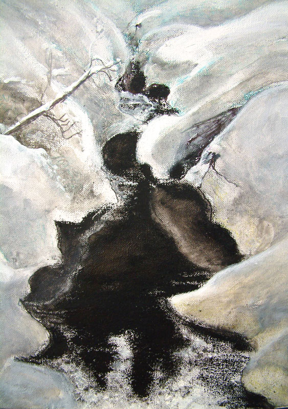 “Dead of Winter” (Jan), mixed media, 11” by 14”, $250